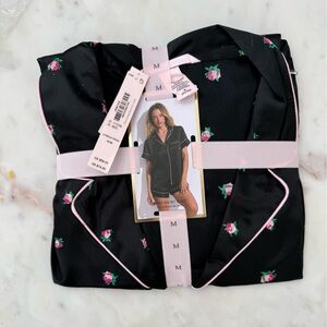 Victoria’s Secret Rosettes Black Satin Pajama Set-Medium
